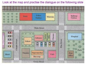 Look at the map and practise the dialogue