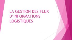 LA GESTION DES FLUX DINFORMATIONS LOGISTIQUES Des outils