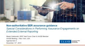 Nonauthoritative EER assurance guidance Special Considerations in Performing