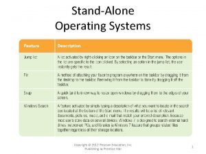 StandAlone Operating Systems Copyright 2012 Pearson Education Inc