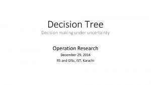 Decision Tree Decision making under uncertainty Operation Research