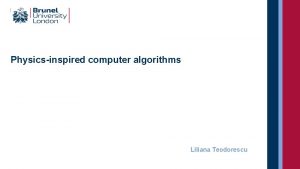 Physicsinspired computer algorithms Liliana Teodorescu Physics vs Computer