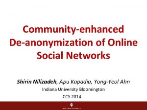 Communityenhanced Deanonymization of Online Social Networks Shirin Nilizadeh