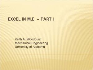 EXCEL IN M E PART I Keith A