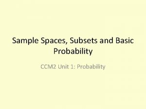 Sample Spaces Subsets and Basic Probability CCM 2