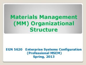 Materials Management MM Organizational Structure EGN 5620 Enterprise