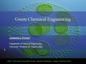 Green Chemical Engineering Domenico Pirozzi Department of Chemical