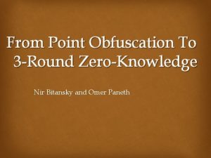 From Point Obfuscation To 3 Round ZeroKnowledge Nir