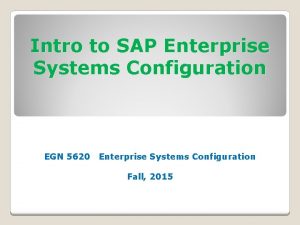 Intro to SAP Enterprise Systems Configuration EGN 5620