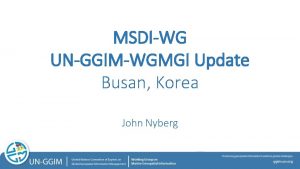 MSDIWG UNGGIMWGMGI Update Busan Korea John Nyberg WG