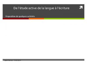 De ltude active de la langue lcriture Proposition