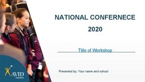 NATIONAL CONFERNECE 2020 Title of Workshop Presented by