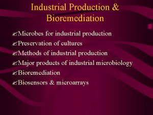 Industrial Production Bioremediation Microbes for industrial production Preservation