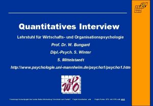 Quantitatives Interview Lehrstuhl fr Wirtschafts und Organisationspsychologie Prof