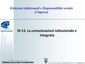 Relazioni istituzionali e Responsabilit sociale dimpresa RI 13