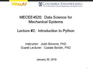 MECEE 4520 Data Science for Mechanical Systems Lecture