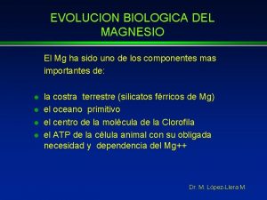 EVOLUCION BIOLOGICA DEL MAGNESIO El Mg ha sido