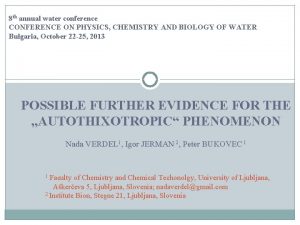 8 th annual water conference CONFERENCE ON PHYSICS