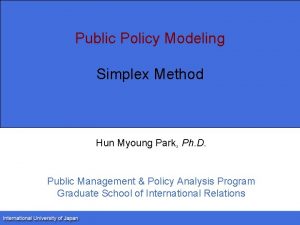Public Policy Modeling Simplex Method Hun Myoung Park