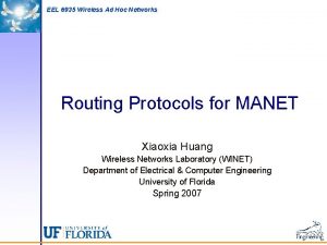 EEL 6935 Wireless Ad Hoc Networks Routing Protocols