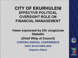 CITY OF EKURHULENI EFFECTIVE POLITICAL OVERSIGHT ROLE ON