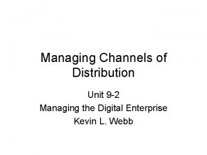 Managing Channels of Distribution Unit 9 2 Managing
