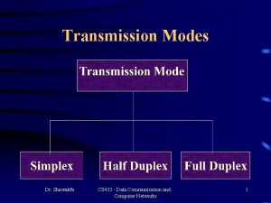 Transmission Modes Dr Shawakfa CS 433 Data Communication