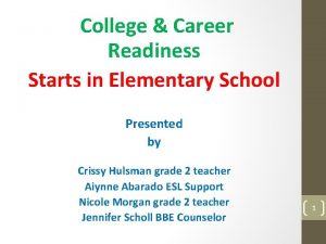 College Career Readiness Starts in Elementary School Presented