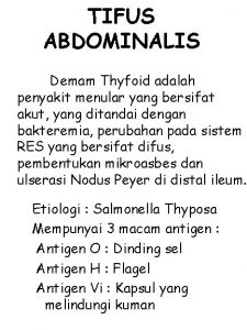 TIFUS ABDOMINALIS Demam Thyfoid adalah penyakit menular yang