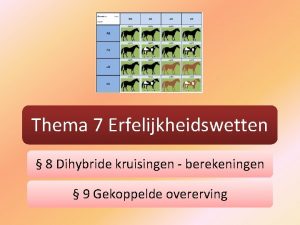 Thema 7 Erfelijkheidswetten 8 Dihybride kruisingen berekeningen 9