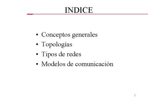 INDICE Conceptos generales Topologas Tipos de redes Modelos