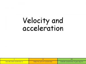 Velocity and acceleration Describe what acceleration is Name