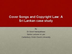 Cover Songs and Copyright Law A Sri Lankan