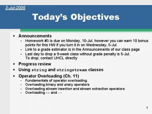 3 Jul2006 Todays Objectives Announcements Homework 3 is