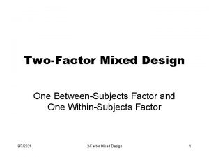 TwoFactor Mixed Design One BetweenSubjects Factor and One