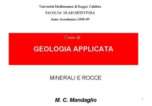 Universit Mediterranea di Reggio Calabria FACOLTA DI ARCHITETTURA