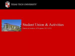 Student Union Activities Statistical Analysis of Programs 2011