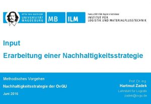 Input Erarbeitung einer Nachhaltigkeitsstrategie Methodisches Vorgehen Nachhaltigkeitsstrategie der