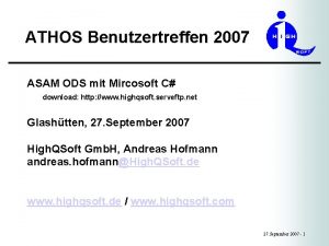 ATHOS Benutzertreffen 2007 ASAM ODS mit Mircosoft C