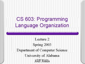 CS 603 Programming Language Organization Lecture 2 Spring
