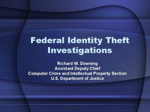 Federal Identity Theft Investigations Richard W Downing Assistant