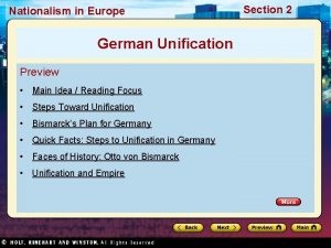 Nationalism in Europe German Unification Preview Main Idea