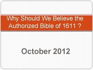 Why Should We Believe the Authorized Bible of