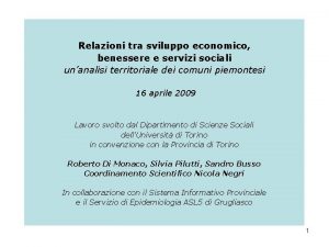 Relazioni tra sviluppo economico benessere e servizi sociali