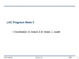 LHC Progress Week 3 Coordination G Arduini E