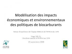 Modlisation des impacts conomiques et environnementaux des politiques