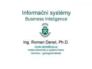 Informan systmy Business Inteligence Ing Roman Danel Ph