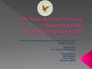ANNajah National University Engineering College Mechanical Engineering Dep