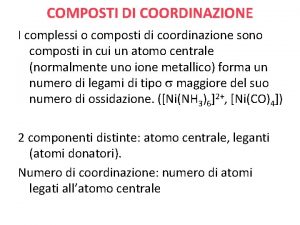 COMPOSTI DI COORDINAZIONE I complessi o composti di