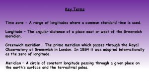 Key Terms Time zone A range of longitudes
